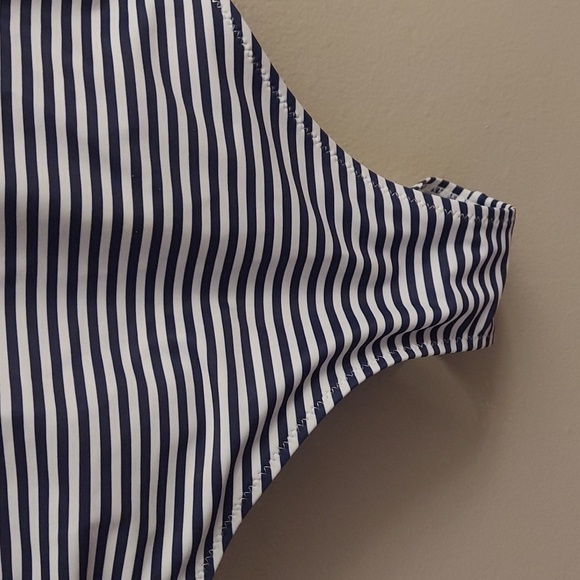 AMAZON Navy Blue and White Horizontal Stripe One Piece Bathing Suit - Picture 4 of 13